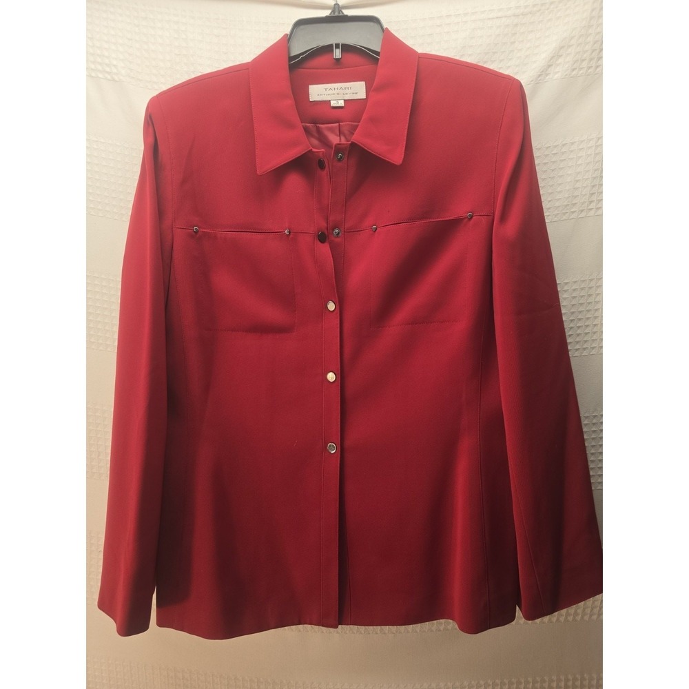 Elie Tahari Red Blazer Shoulder Pads Button Front Womens Size 16